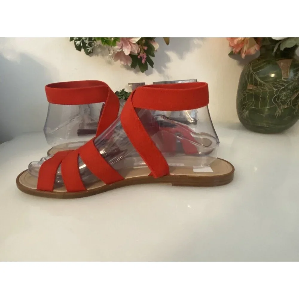 Vintage Perry Ellis Stretchy Red Women’s‎ Strappy Sandal Flat Gladiator Size 9B